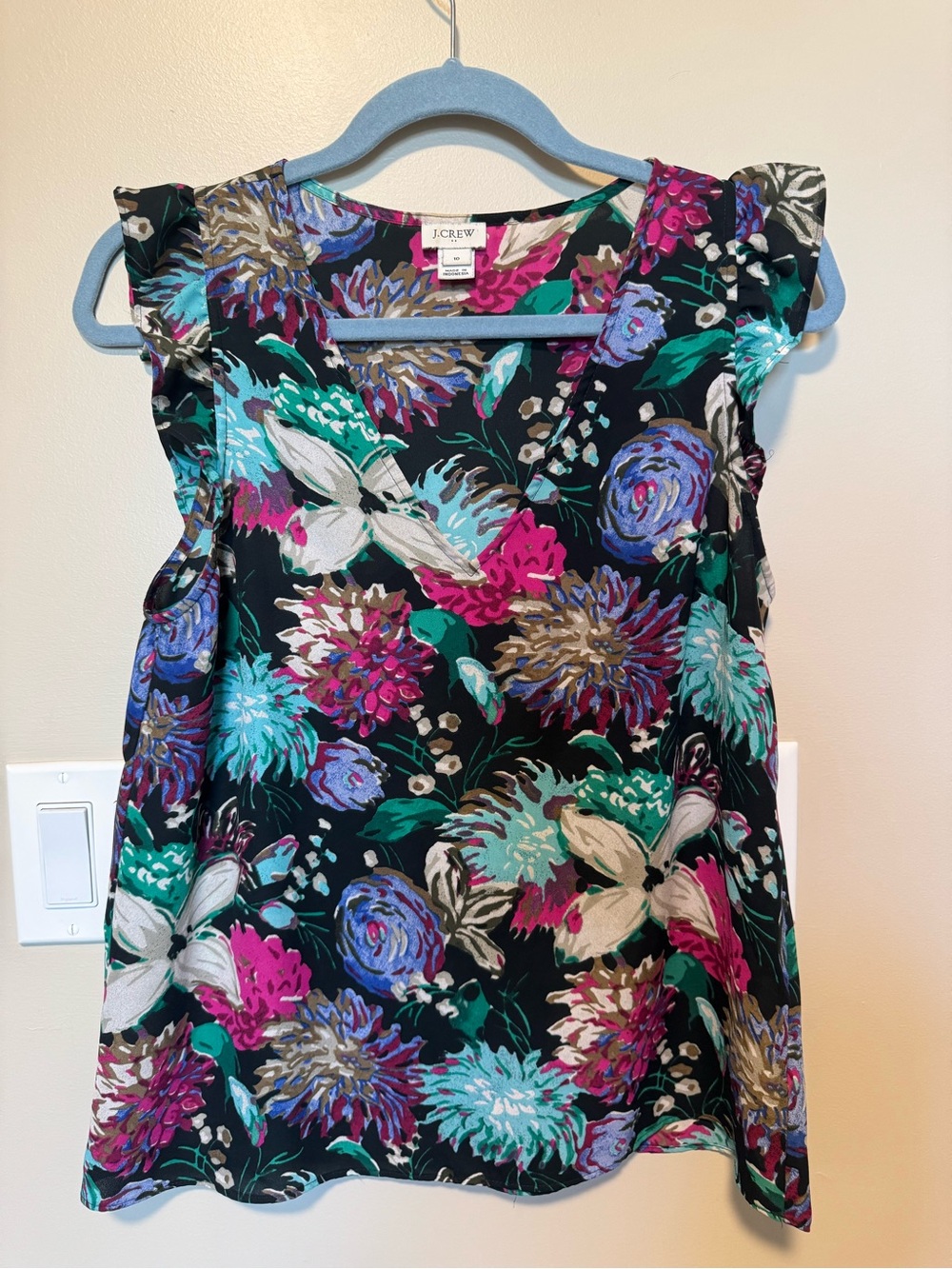 J.Crew Floral Sleeveless Blouse in Black & Pink Size 10 Like New